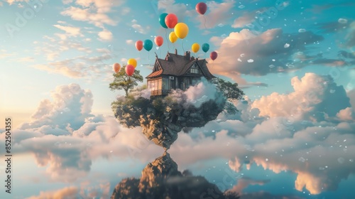 Balloons Hovering around Island House