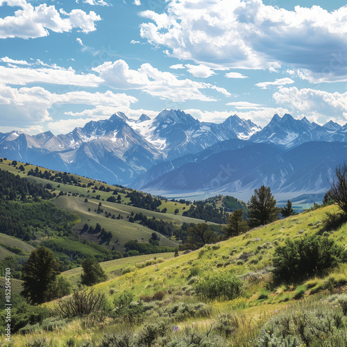 Majestic Peaks: Snow-Capped Ranges and Rolling Hills © Fida