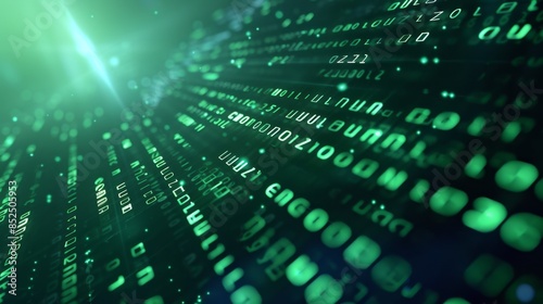 Futuristic matrix background with glowing green binary code, computerized data stream © BrilliantPixels