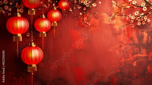 Festive Chinese New Year background design featuring vibrant lanterns.
