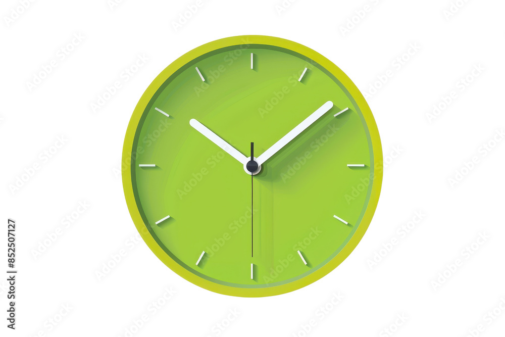 Minimalistic green wall clock with sleek design. Ideal for modern interiors, time management visuals, and punctuality symbols.