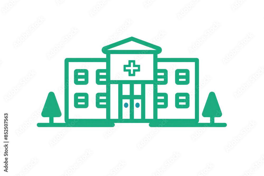 Vector illustration of a hospital building with a cross sign, trees, and detailed architecture, ideal for healthcare-related designs. Vector illustration of a hospital building with a cross sign, trees, and detailed architecture, ideal for healthcare-related designs.
