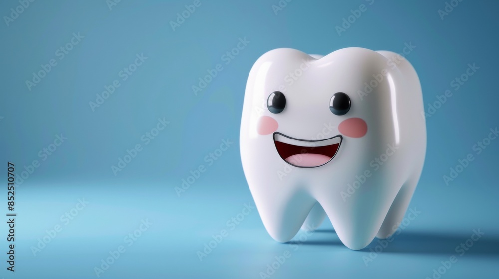 A tooth with eyes and a smile on a blue background with a place for text
A tooth with eyes and a smile on a blue background with a place for text