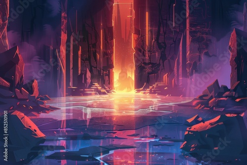 Fantasy Landscape with Glow and Rocks