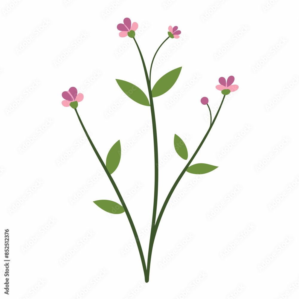 Vector of small wildflowers, frills, and small leaves 