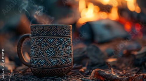 Coffee Mug Near Campfire on Rock