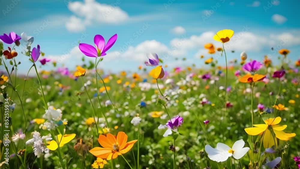 Colorful wildflowers bloom under a clear blue sky Colorful wildflowers bloom under a clear blue sky