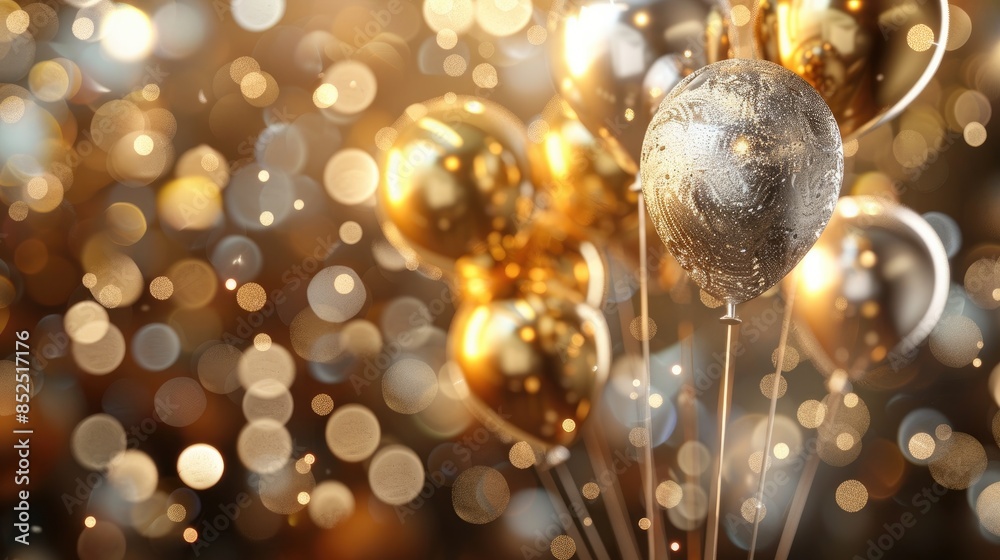 Luxurious 3D Model of Golden and Silver Balloon with Glitter: A Stunning and High-Quality Render for Elegant Celebrations