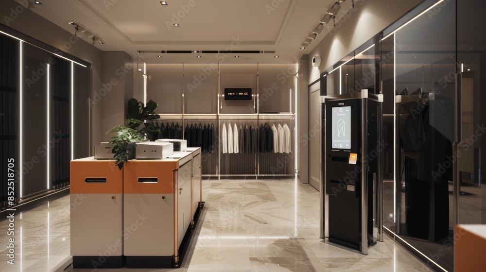 Modern Dry Cleaning Shop with Digital Check-In Kiosk for Hassle-Free Clothes Drop-Off and Pickup Modern Dry Cleaning Shop with Digital Check-In Kiosk for Hassle-Free Clothes Drop-Off and Pickup