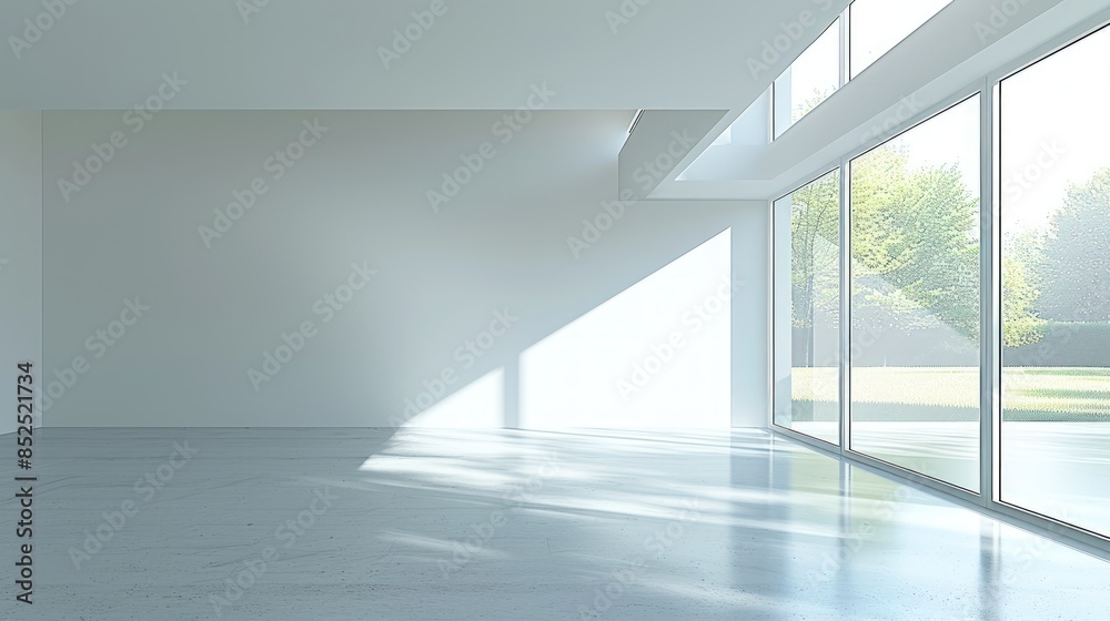 Modern Minimalist Room with Large Window and Sunlight Modern Minimalist Room with Large Window and Sunlight