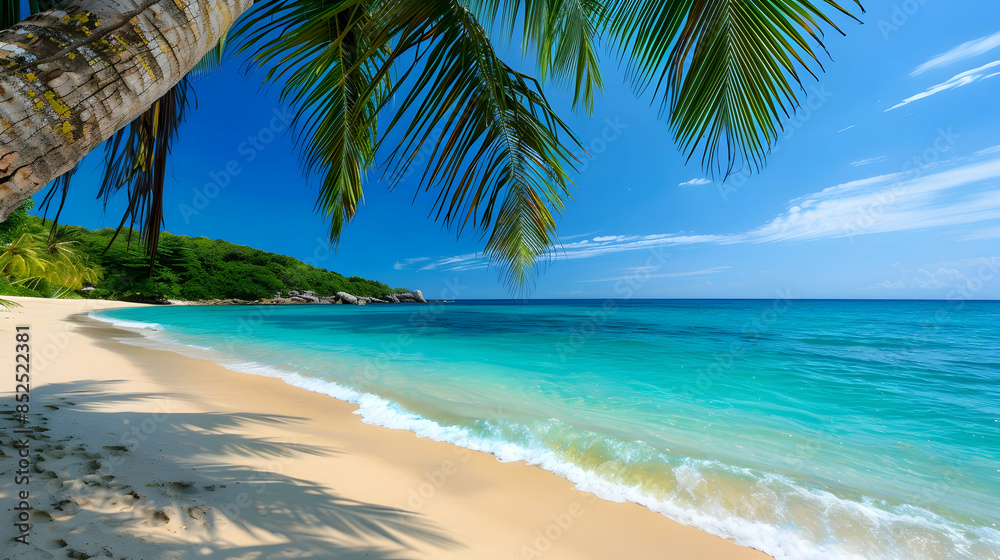 Tropical Paradise Beach with Palm Tree - Photo Tropical Paradise Beach with Palm Tree - Photo