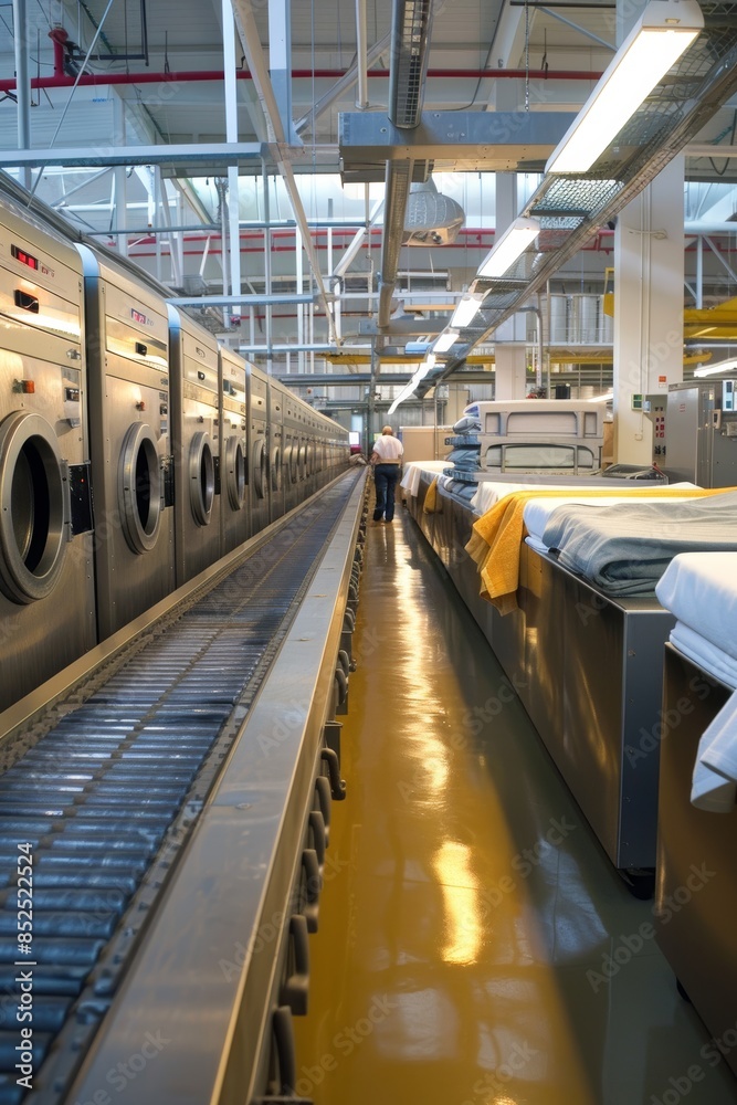 Obraz premium Industrial Laundry Service Facility with High-Efficiency Machines and Professional Workforce