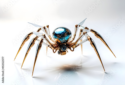 A high-tech spy spider machine with camera on a white background photo