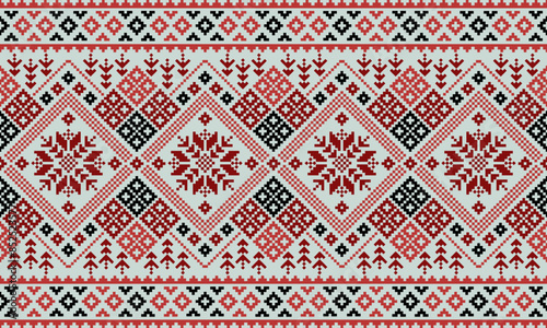 a detailed fabric pattern composed of flower pixelated  designs