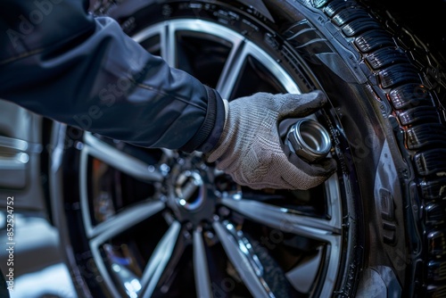 Wallpaper Mural Mechanic Securing New Tire with Lug Nuts - Automotive Repair and Maintenance Concept Torontodigital.ca