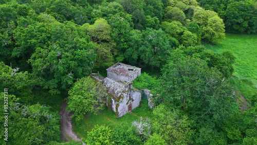 Spring landscape around the Church of San Salvador de Sotomerille in Castroverde in the Lugo region. Santiago's road. Province of Lugo. Galicia. Spain. Europe photo