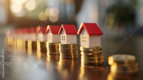 The miniature houses on coins. photo