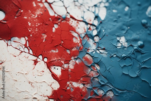a red white and blue paint splattered on a wall