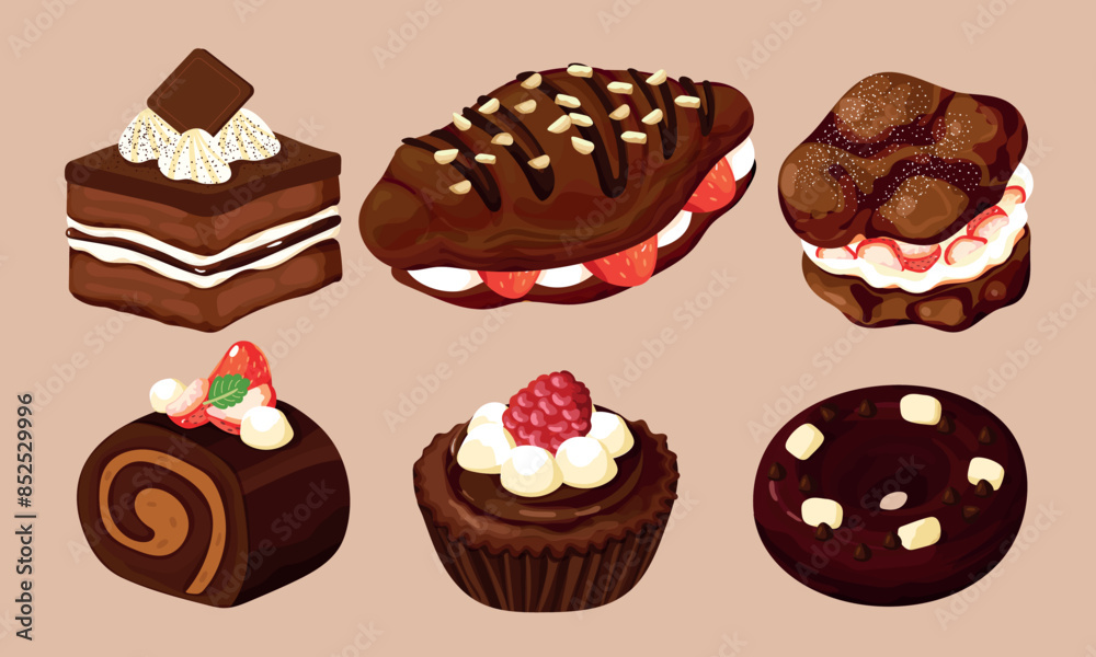 Collection of Chocolate Pastry , bakery and dessert vector illustration Collection of Chocolate Pastry , bakery and dessert vector illustration