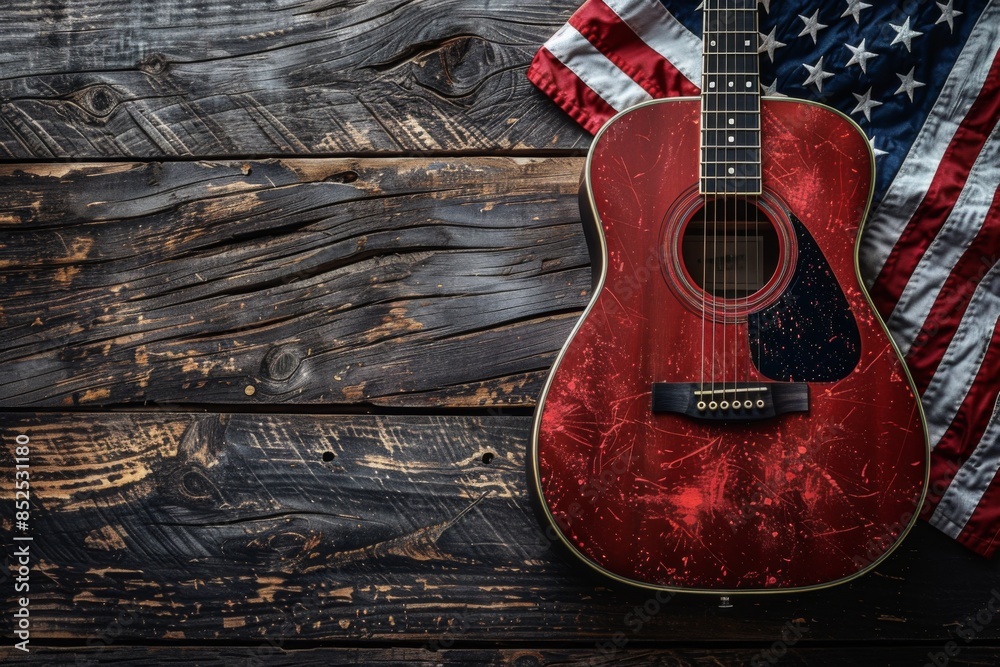 Patriotic Guitar with American Flag Patriotic Guitar with American Flag