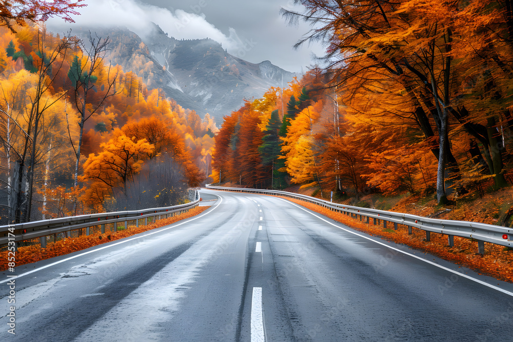 Highway road with beautiful autumn tree. Fall season. Highway road with beautiful autumn tree. Fall season.