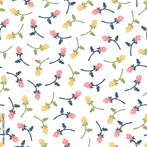 Pink and Yellow Floral Awaiting Blossom Pattern