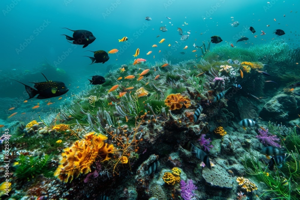 Fototapeta premium Colorful Coral Reef with Diverse Marine Life