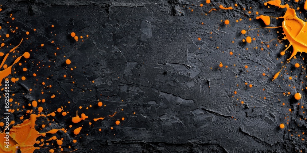 Obraz premium Vibrant orange paint splatter on dark textured background