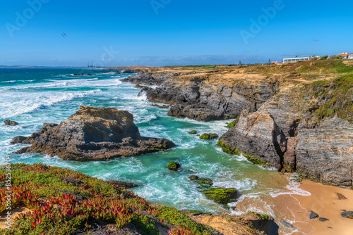 Porto Covo Portugal Atlantic coast with blue sea and sky rocks