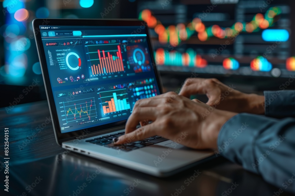 Businessman analyzing sales data for online marketing strategy and global connectivity
