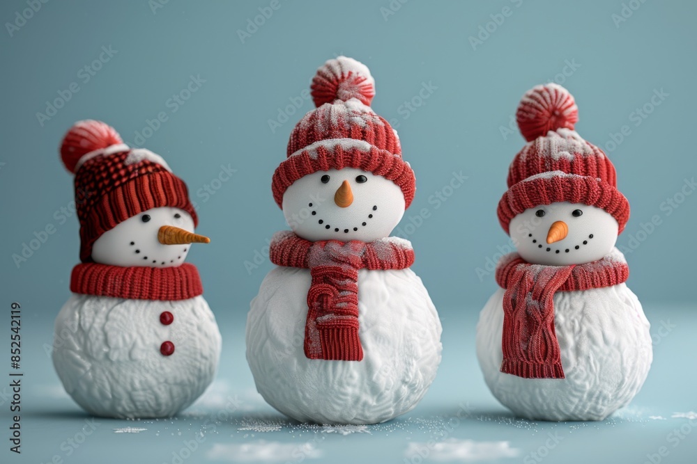 Three Snowmen in Cozy Winter Attire