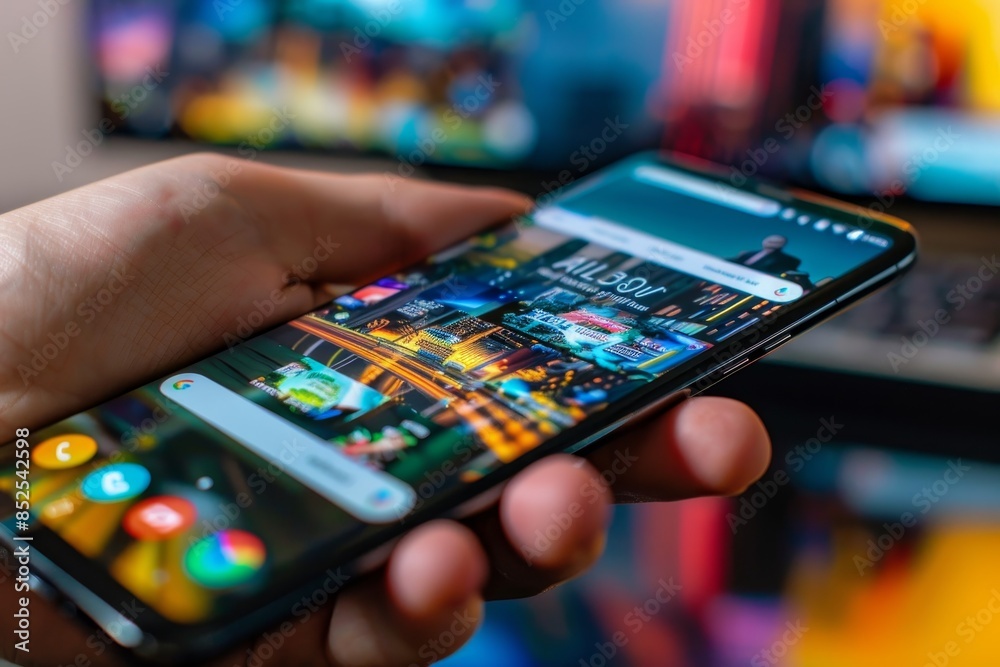 High quality close up image of fingers scrolling phone screen for news feed consumption High quality close up image of fingers scrolling phone screen for news feed consumption