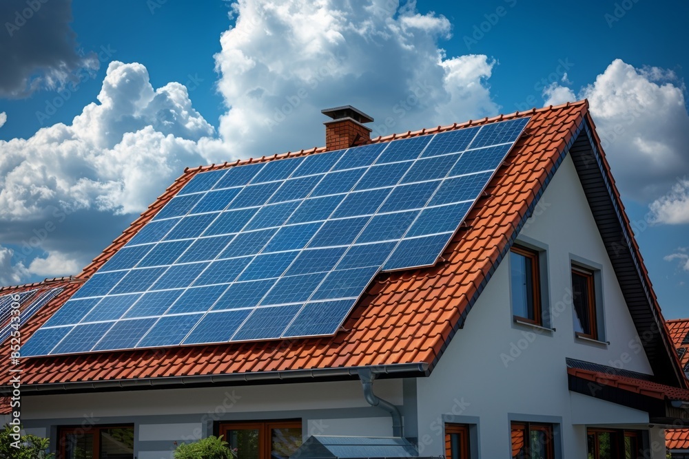 Fototapeta premium Solar Panels on Modern House Roof