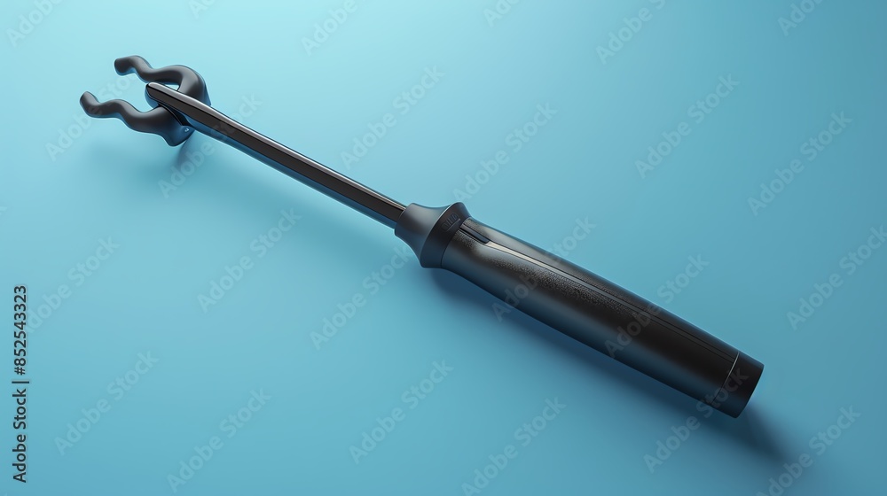 A modern curling iron with a ceramic barrel, floating in midair A modern curling iron with a ceramic barrel, floating in midair