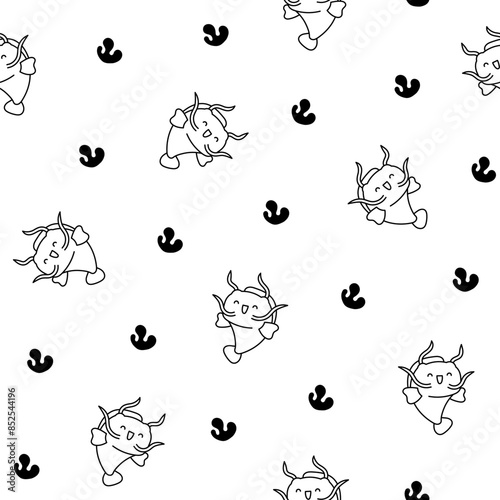 Cute kawaii catfish in different poses. Seamless pattern. Coloring Page. Funny cartoon aquatic animal character. Hand drawn style. Vector drawing. Design ornaments.