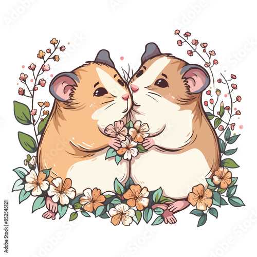 drawing hamster T-shirt design graphic vector illustration design, love surrounded by flowers