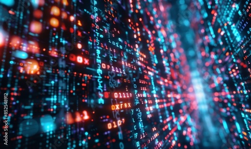 Wallpaper Mural Futuristic holographic code streams in a high-tech sci-fi environment Abstract digital technology concept background Torontodigital.ca