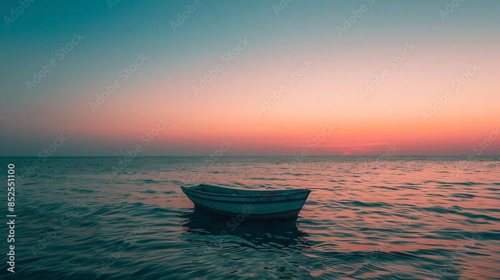 Empty boat on ocean at sunset. Empty boat on ocean at sunset.