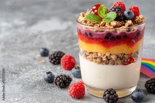 Delicious layered parfait with granola, berries, and yogurt