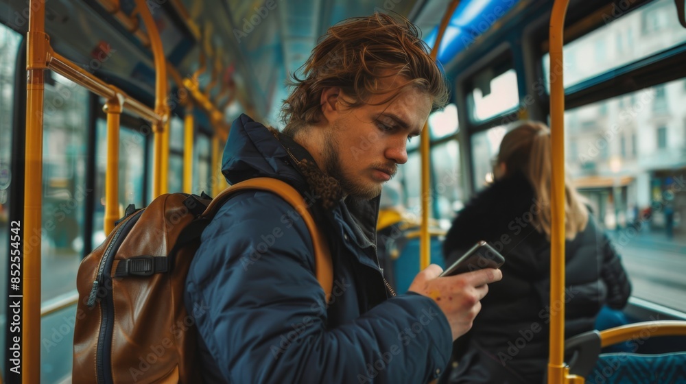 Obraz premium The man using smartphone