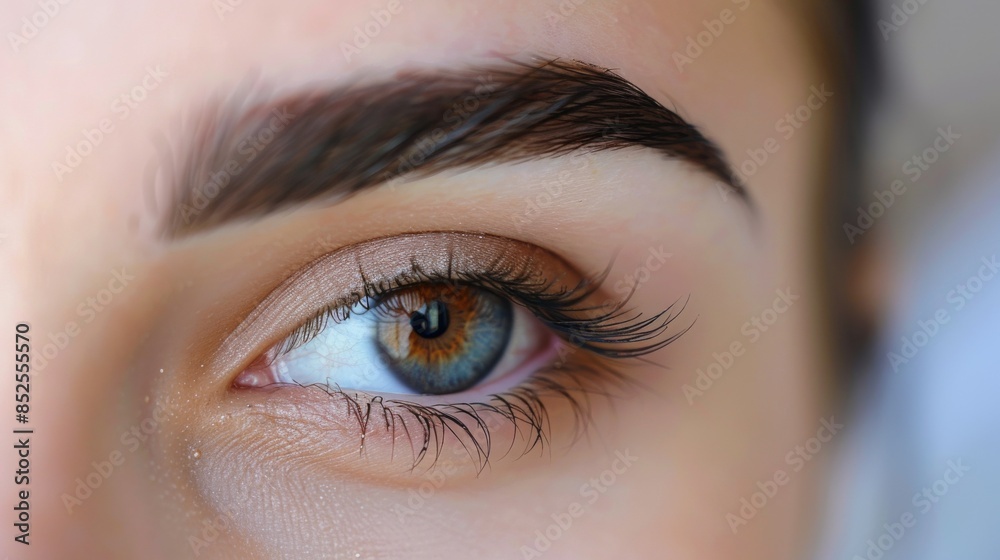 Perfect Eyebrows and lashes: A close-up shot of a model's eyebrows, groomed and filled to perfection. Fashion, beauty, cosmetics. Perfect Eyebrows and lashes: A close-up shot of a model's eyebrows, groomed and filled to perfection. Fashion, beauty, cosmetics.