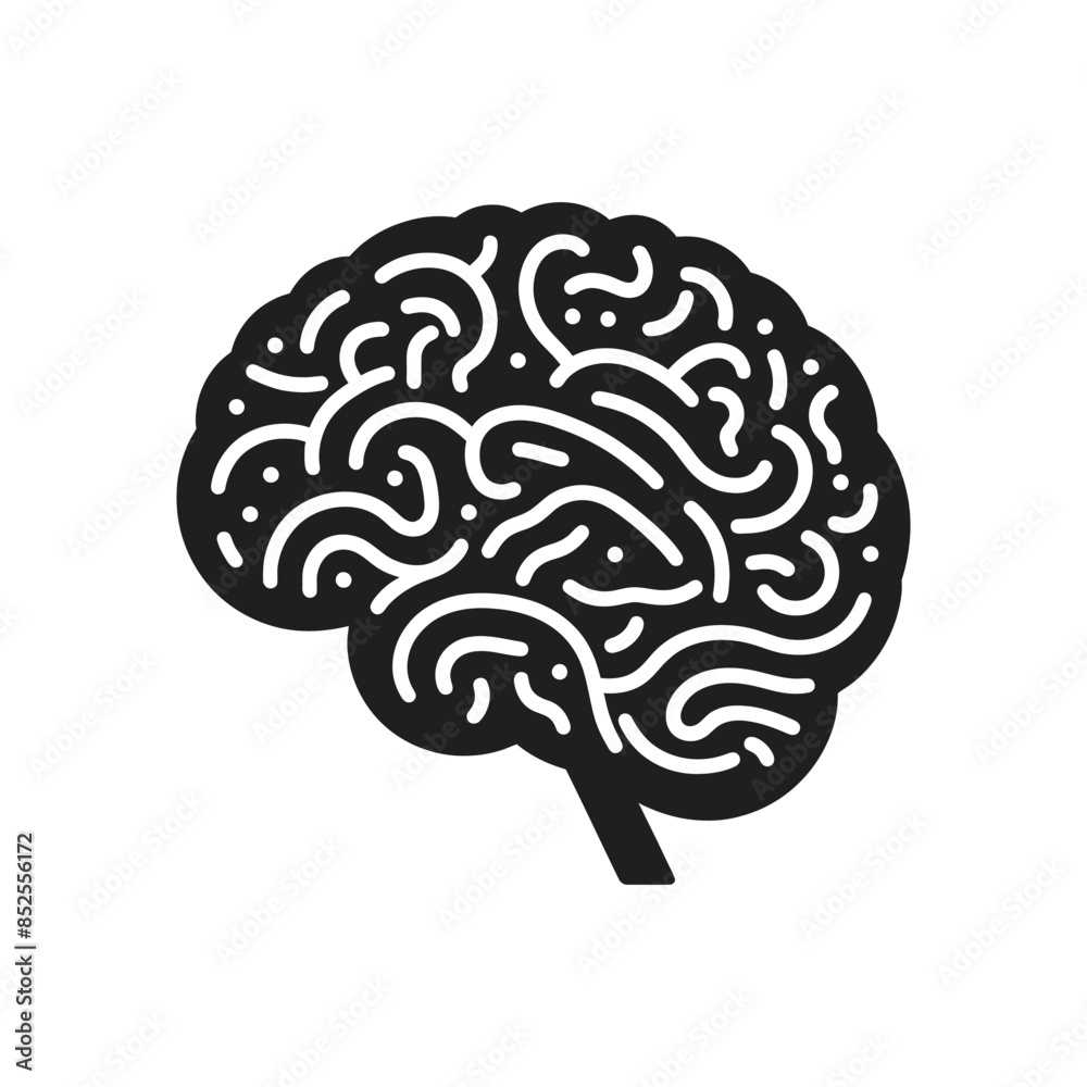 Abstract Brain Vector Graphic - Modern Black and White Cerebral Art Abstract Brain Vector Graphic - Modern Black and White Cerebral Art