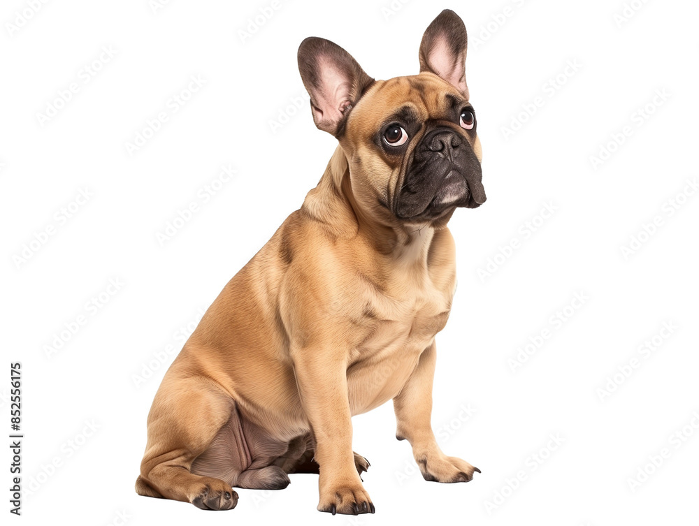 Obraz premium Full body shot of French Bulldog dog, sitting, looking around curiously.