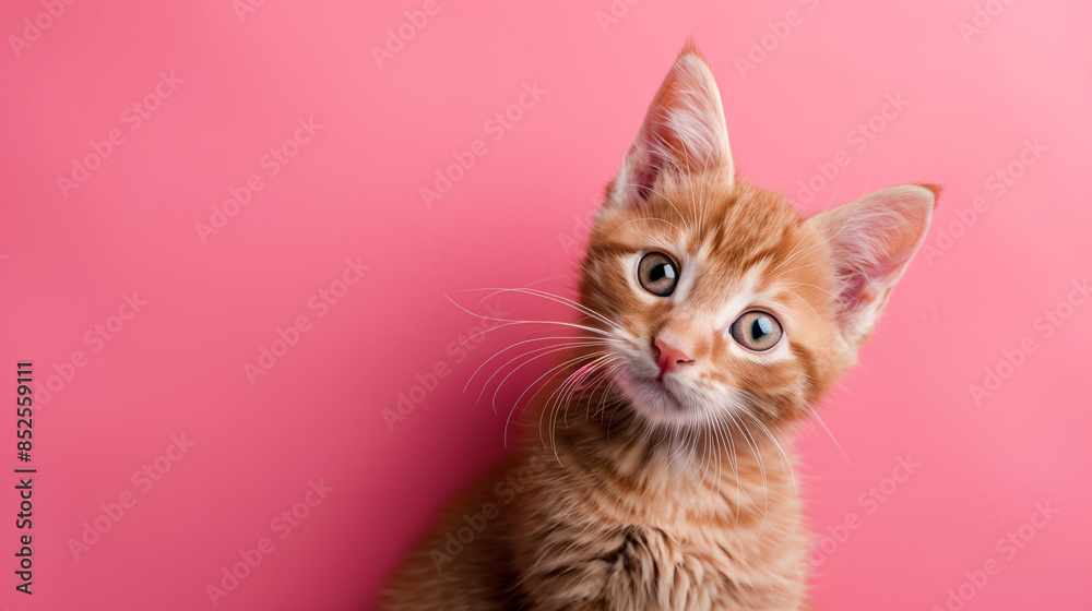 Cat isolated on a pink background. Blank for advertising Cat isolated on a pink background. Blank for advertising