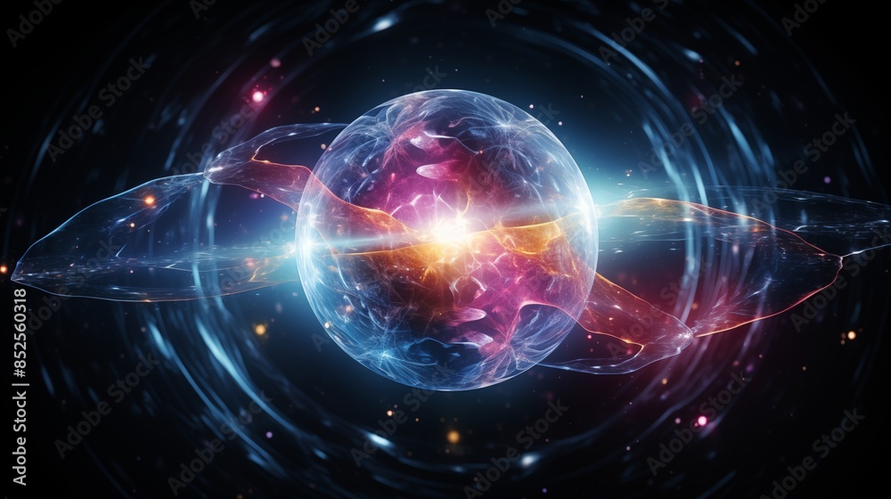 Fototapeta premium Illustration of a Glowing Quantum Orb Representing Atomic Energy and Particles