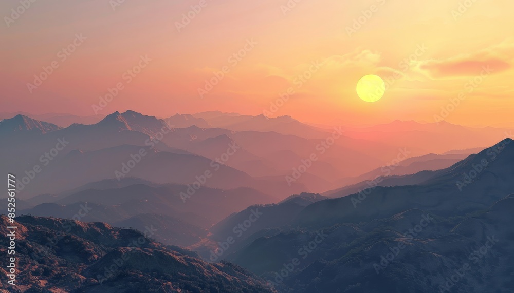 Breathtaking high quality photo capturing a sunny day sunset behind majestic mountains