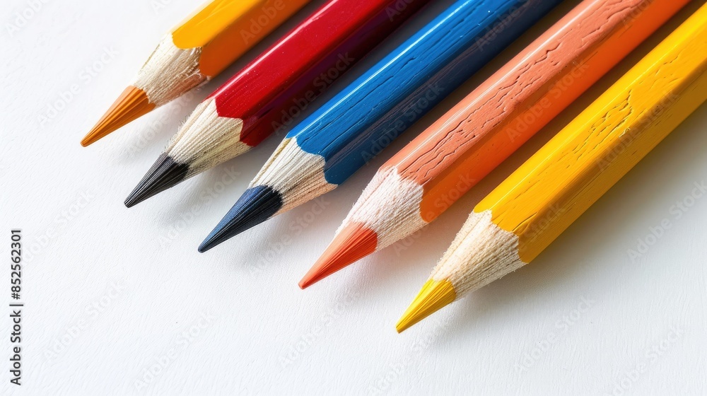 Variety of Five Pencils on White Background Variety of Five Pencils on White Background