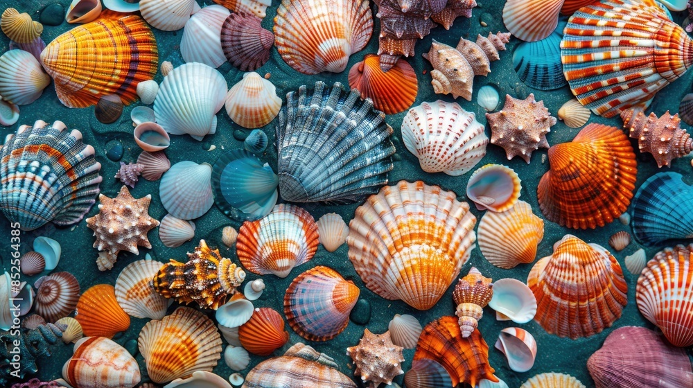 Colorful sea shells mixed in background Colorful sea shells mixed in background