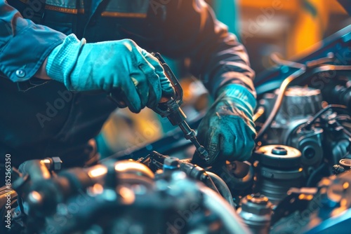 Professional automotive technician performing repairs in a prestigious car service workshop