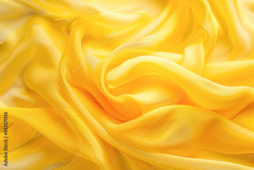 A detailed portrayal showcasing yellow satin fabric set against a white background A detailed portrayal showcasing yellow satin fabric set against a white background